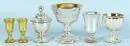 Bauernsilber, 6 Teile – teils goldfarben und mit floralen Verzierungen, verschiedene Formen, H= 10,5-17 cm, 3 Becher, 2 Fußschalen, 1…