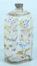 Schnapps bottle – colorless glass with tear-off, hand-painted floral decor, neck with tin mounting, H= 14 cm, 18th c., lid missing
