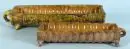 Moules à pâtisserie, 2 pièces – terre cuite, glaçure brun clair, forme semi-ronde, rainurée, L= 30/40 cm, les deux légèrement ébréchés;