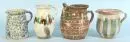 Vaisselle de potier, 4 pièces - cruches à anse – céramique, formes et décors variés, H= 18-23 cm, petits dommages à l'émail, 2 avec éclat sur le bord;