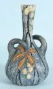 Vaas "Imperial-Amphora, Austria" – keramiek, paars gespikkeld, deels gekleurd geglazuurd, bloemdecor, knotsvormig lichaam met 2 oren, H= 22 cm, rond 1900