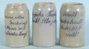 Chopes à bière, 3 pièces – grès, toasts bleu émaillé, contenance 2 litres, H= 21,5/22 cm, fin 19e s.