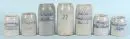 Chopes à bière, 7 pièces – grès, diverses inscriptions bleues, H 10,5-18,5 cm, vers 1900