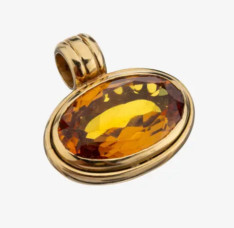 Pendentif en or 14 kt avec pierre de couleur, or jaune 585/000, fabrication de qualité, facetté ovale
