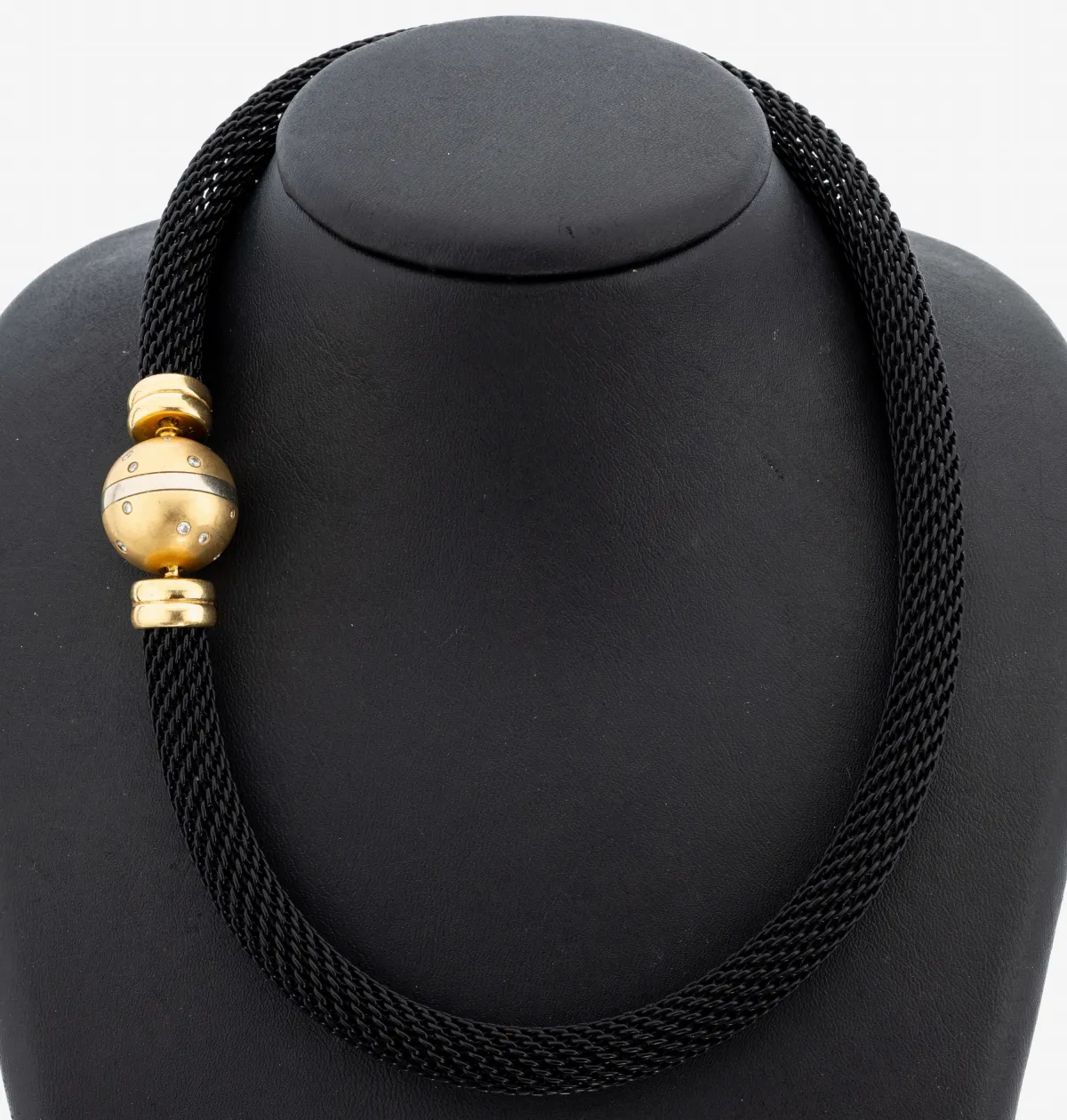Collier avec fermoir en or 18 kt et diamant, or jaune/blanc 750/000, collier tricoté en