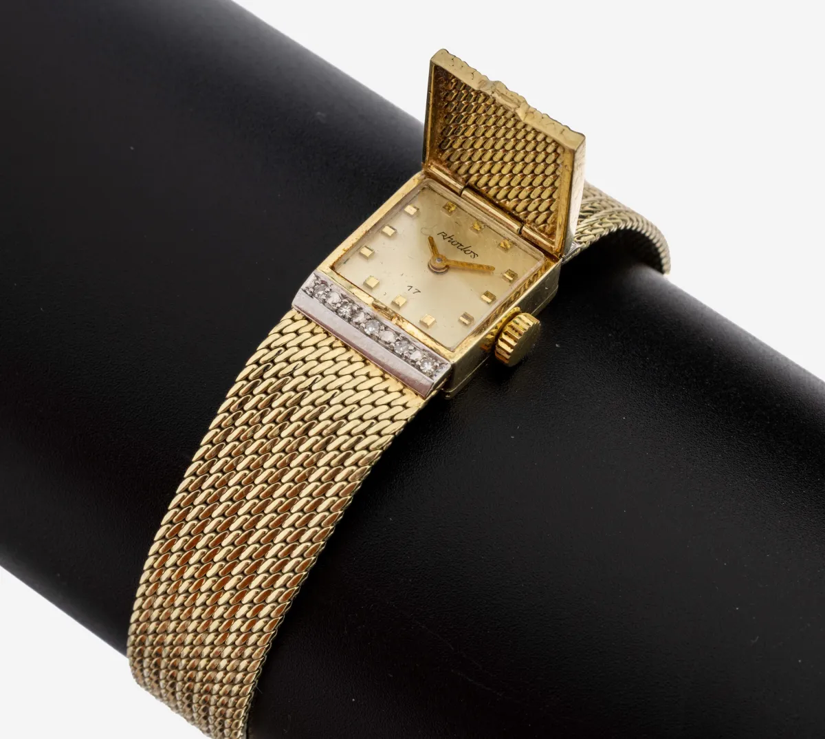 14 kt gold diamond ladies' wristwatch, yellow/white gold 585/000, rectangular case, dial