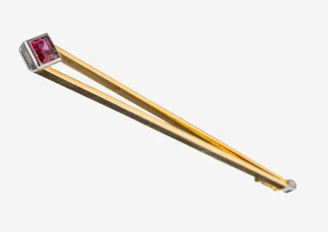 Broche tourmaline-diamants en or 18 kt, or jaune/blanc 750/000, design inhabituel, tourmaline en