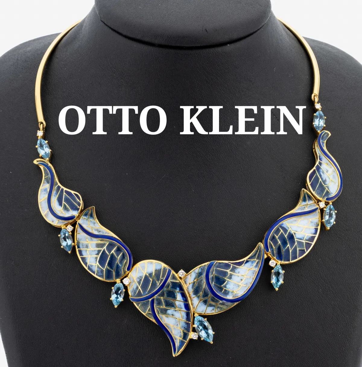 Collier OTTO KLEIN or 18 ct émail-aigue-marine-brillant, or 750/000