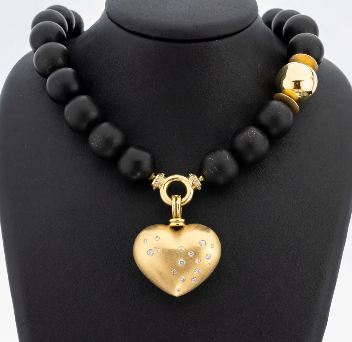 Collier original en or 18 ct avec brillants, or jaune 750/000, collier en onyx mat
