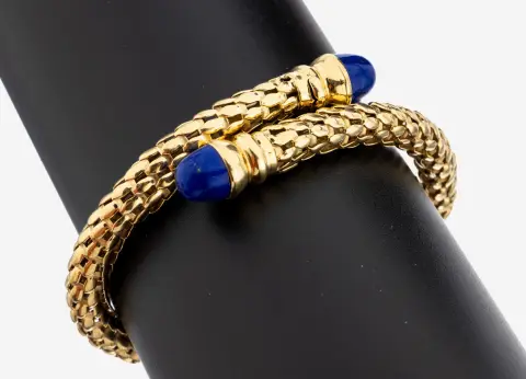 Bracelet rigide en or 18 ct et lapis-lazuli, or 750/000, ouvert et flexible, extrémités avec