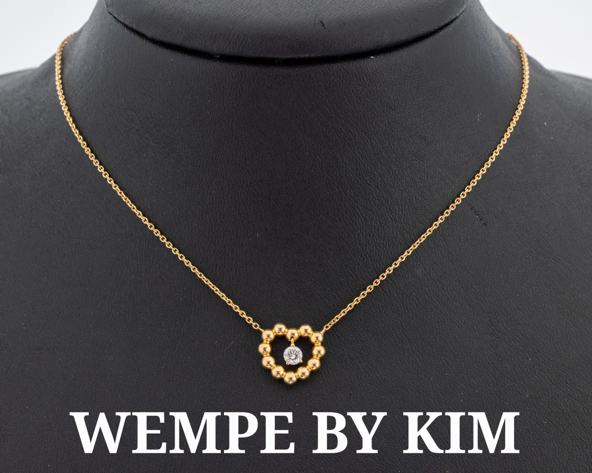 Collier diamants WEMPE BY KIM or 18 kt, or 750/000, partie centrale en cœur, mobile au centre