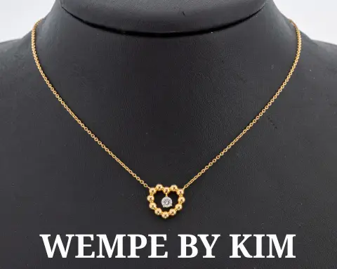 Collier diamants WEMPE BY KIM or 18 kt, or 750/000, partie centrale en cœur, mobile au centre