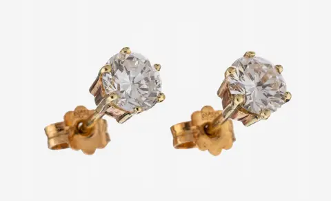 Paire de boucles d'oreilles diamants or 14 kt, or 585/000, 2 diamants tot. env. 1,42 ct