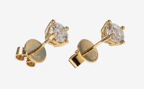 Paire de boucles d'oreilles à brillants en or 14 ct, or jaune 585/000, 2 brillants total env. 1,27 ct