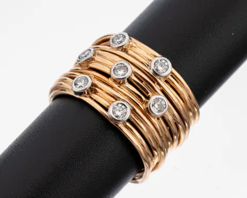 Bague inhabituelle en or 18 ct avec brillants, or rose/blanc 750/000, design inhabituel, 7