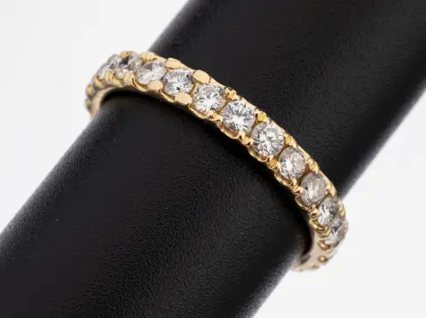 Bague memory en or 14 kt avec brillants, or jaune 585/000, 26 brillants total env. 1,35 ct blanc fin