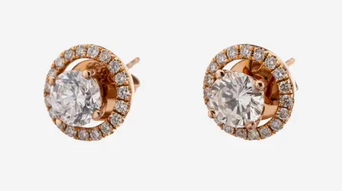 Paire de clous d'oreilles or 14 ct diamant, RG 585/000, 2 diamants total env. 1,30 ct