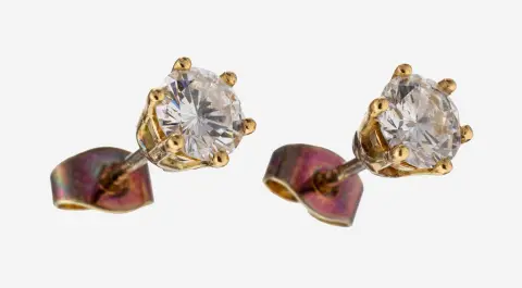 Paire de clous d'oreilles or 14 ct diamant, GG 585/000, 2 diamants total env. 1,38 ct, 1 x