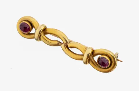 Broche tourmaline en or 14 kt, vers 1920, or 585/1000 poinçonné, design inhabituel, 2