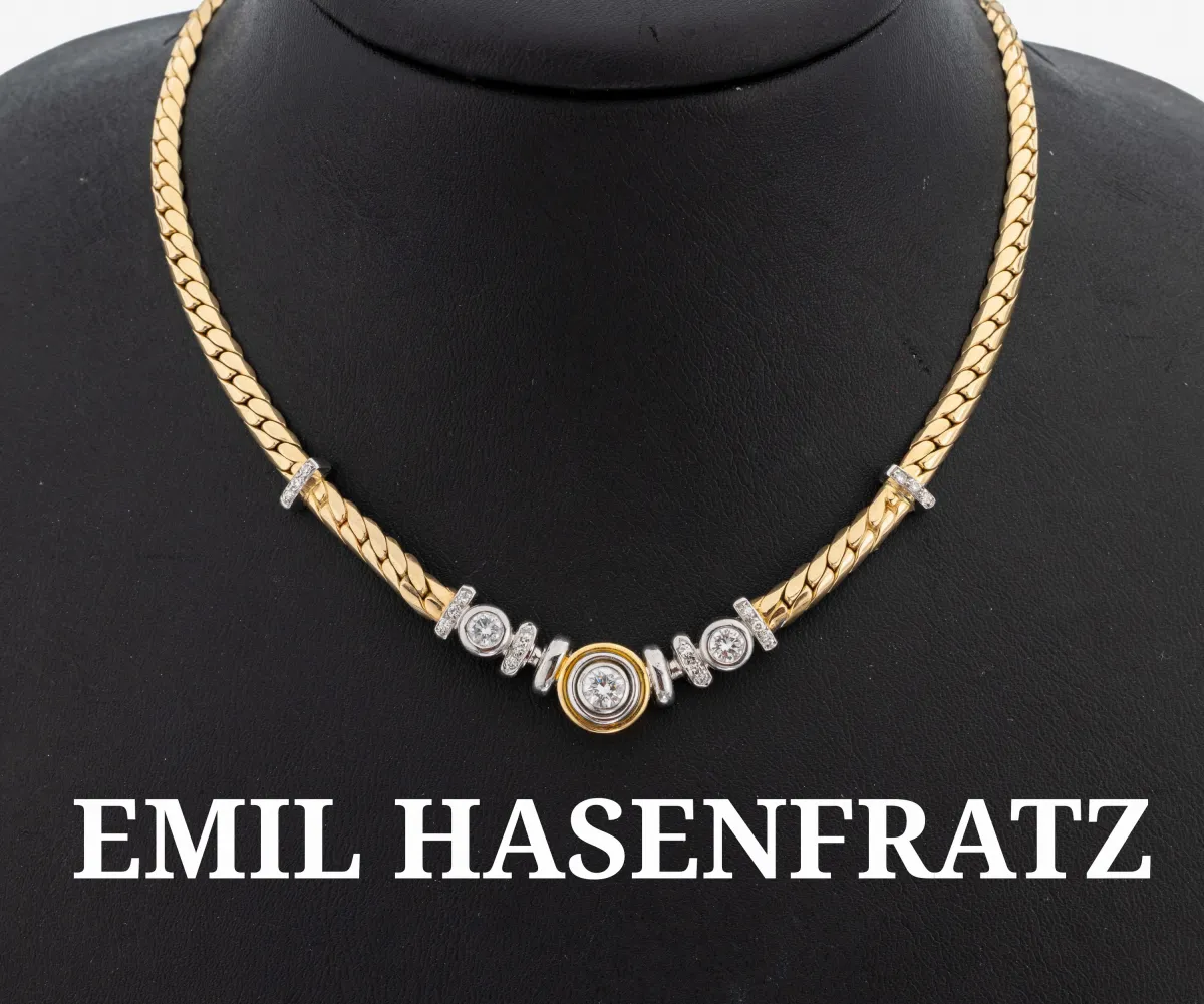 Collier diamanté 14 ct or EMIL HASENFRATZ, or jaune/blanc 585/000, de qualité