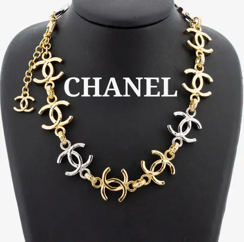 CHANEL ketting, metaal verguld of verchroomd, bicolor, CC-logo's, gesigneerd, L. ca. 40-49