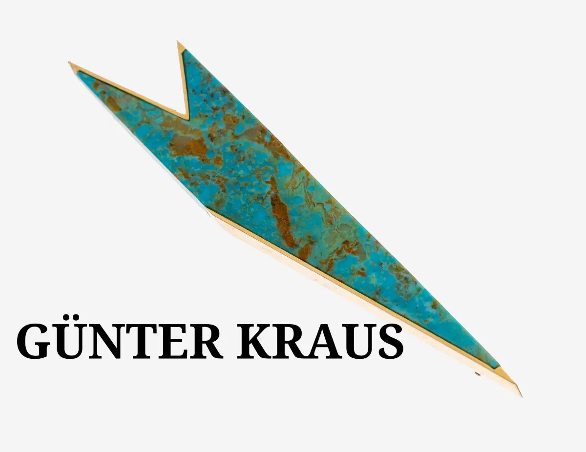 Broche designer turquoise en or 18 ct, or jaune 750/000, turquoise matrix taille fantaisie