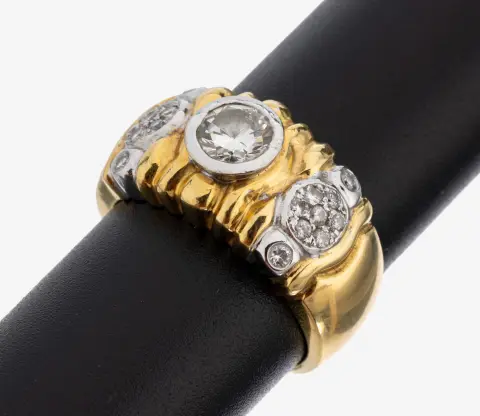 Bague diamant en or 18 ct, or jaune/blanc 750/000, diamant env. 0.50 ct blanc/vs, 18 diamants