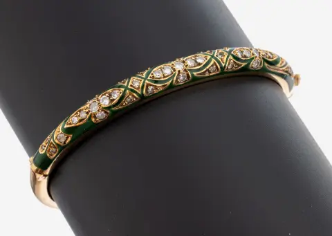 Bracelet en or 14 kt diamant-émail, GG 585/000 poinçonné, d'après un modèle ancien, 38 8/8-