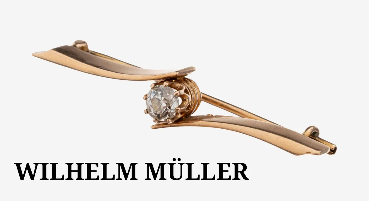 14 kt gouden diamanten broche, ca. 1910, goud 585/000, gebogen design