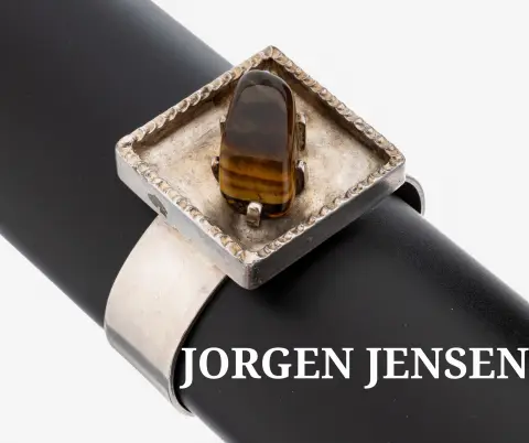 JORGEN JENSEN tijgeroog armband, Denemarken, jaren 1960, verzilverd metaal,
