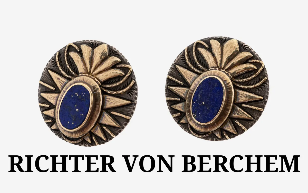 Paire de boutons de manchette RICHTER VON BERCHEM lapis-lazuli or 14 kt et argent, or jaune