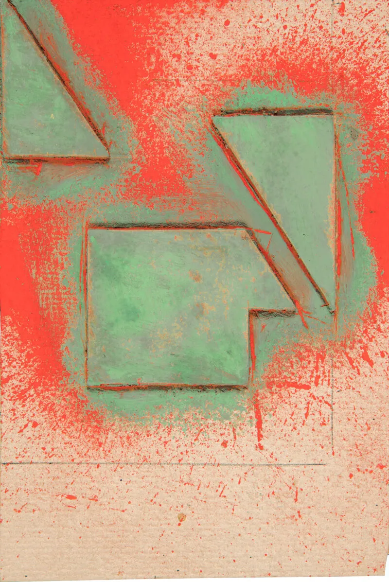 Glöckner, Hermann – o.T. (Formen in Grün auf Rot)