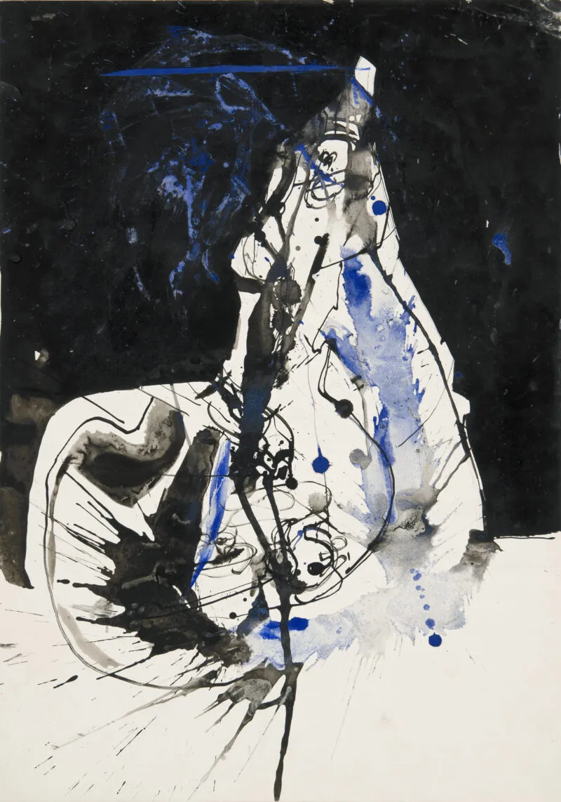 Lausen, Uwe – o.T. Blaue u. schwarze Tinte auf leichtem Karton