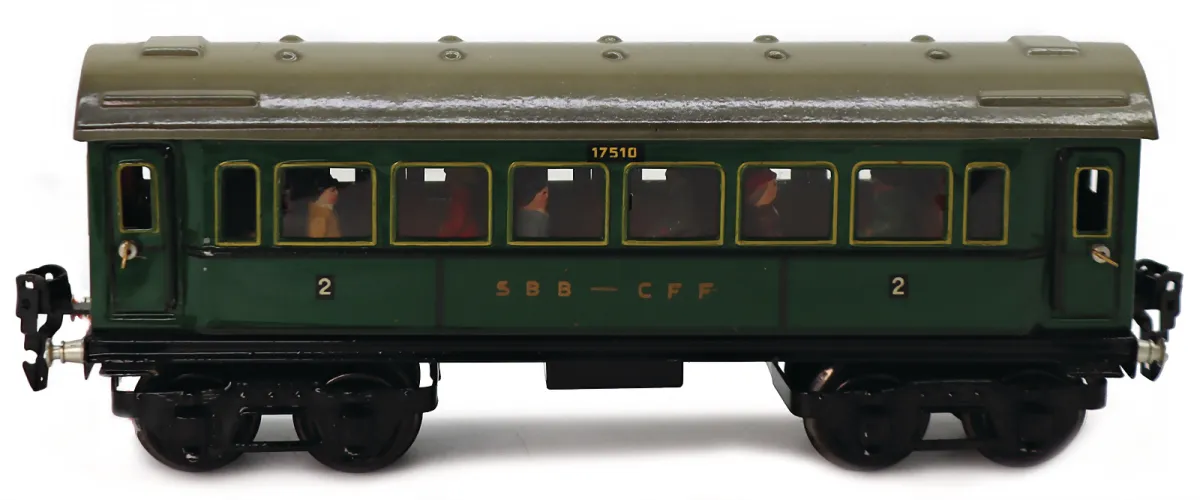 MÄRKLIN – Měřítko 0, čtyřnápravový osobní vůz SBB s interiérem a figurkami