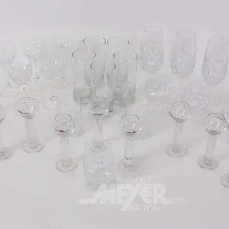 gr. Posten Kristall-Gläser: Bier, Cognac, Linie, Longdrink, Wein