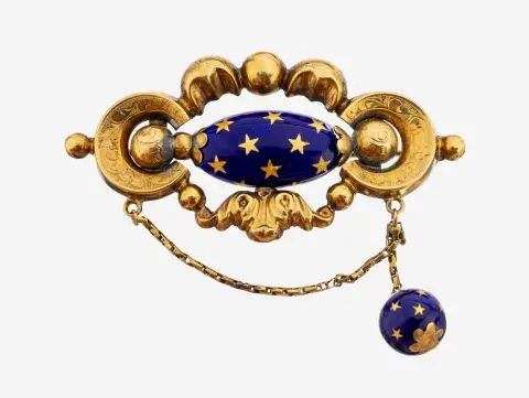 Broche émail Biedermeier en or 14 ct, vers 1850, or jaune 585/000 poinçonné, or mousseux, surface