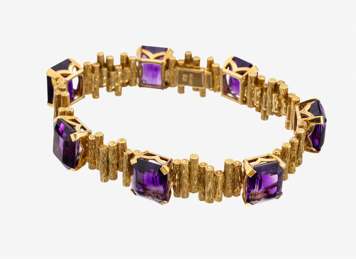Bracelet RENE KERN en or 18 kt avec améthyste, années 1970, or 750/000, design abstrait