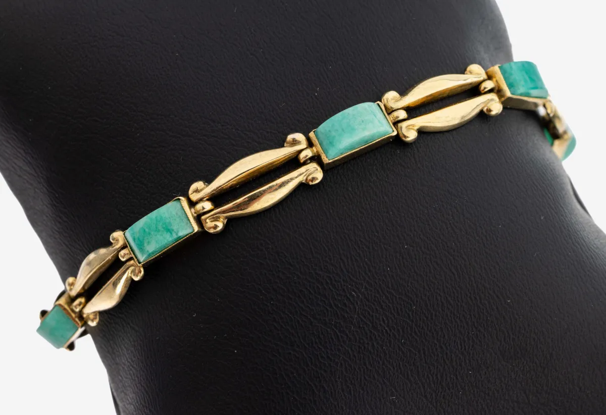 14 kt Gold Farbstein-Armband, Österreich, Wien, 1920er-30er Jahre, GG 585/000,