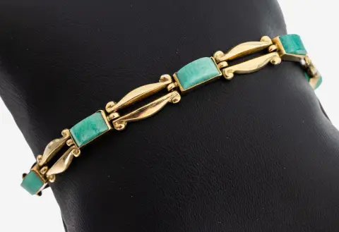Bracelet en or 14 kt avec pierres de couleur, Autriche, Vienne, années 1920-30, or jaune 585/000