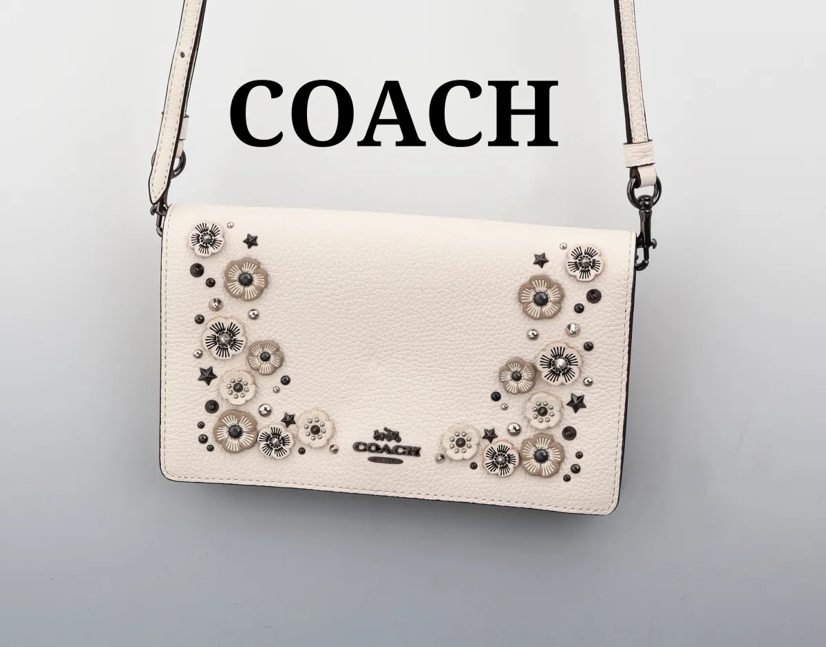 COACH clutch, "Small Tea Rose Applique Clutch", New York, wit/krijt leer