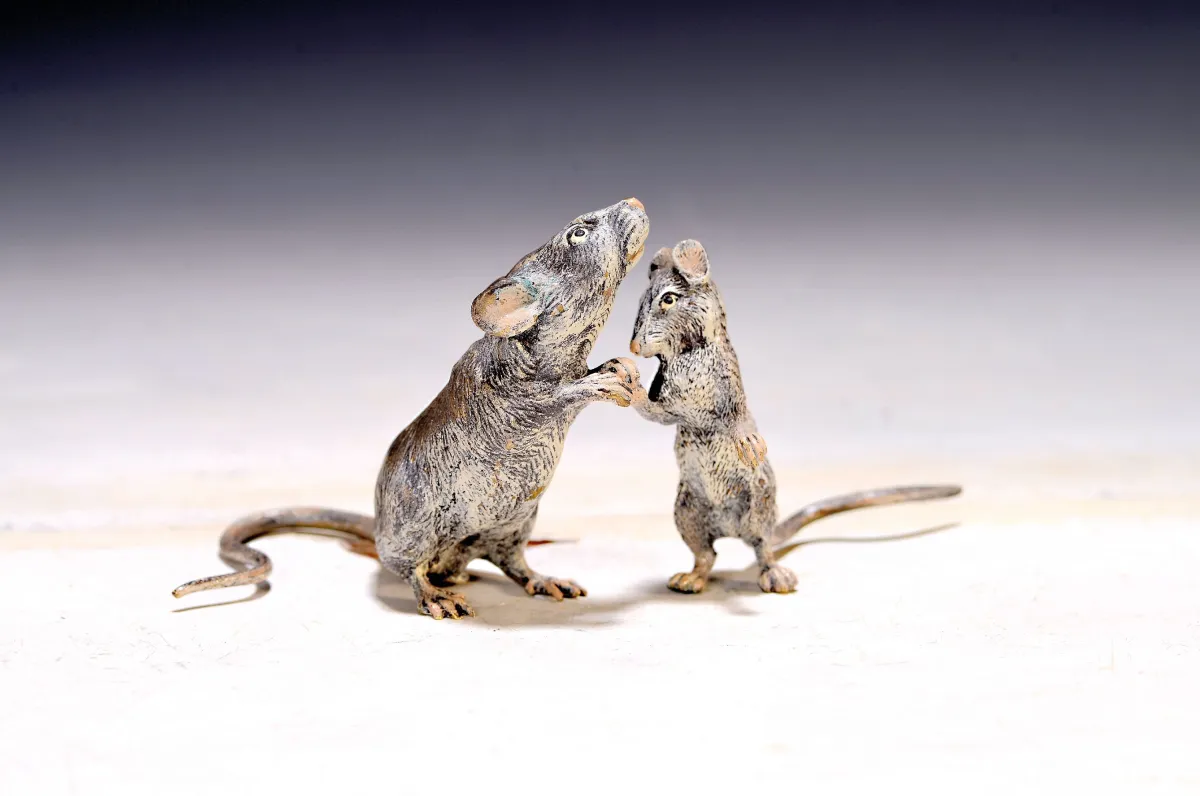 Twee ratten, Weense brons, gesign. Bergmann, polychroom beschilderd, ca. 6x12 cm
