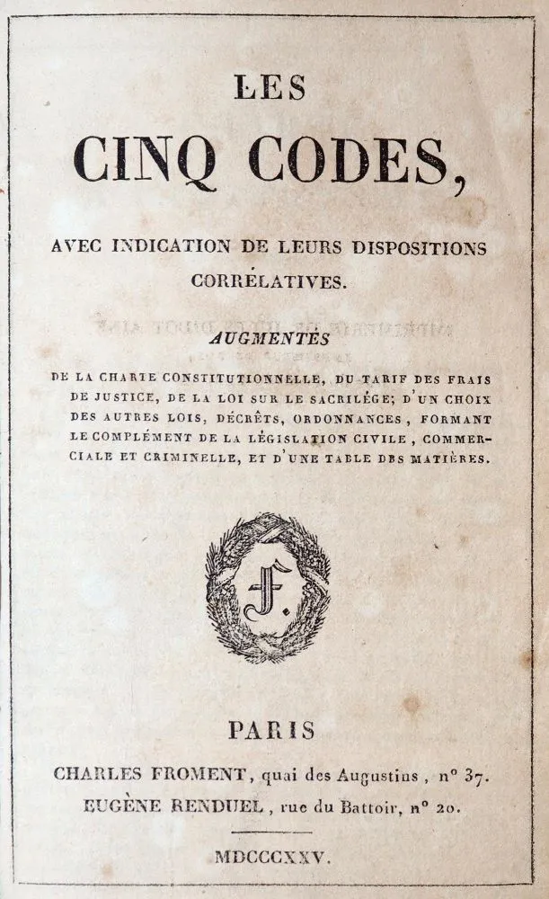 Cinq Codes, Les, – avec indication de leurs dispositions correlatives