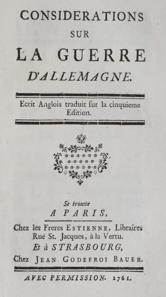 (Mauduit,I.). – Considerations sur la guerre d'Allemagne