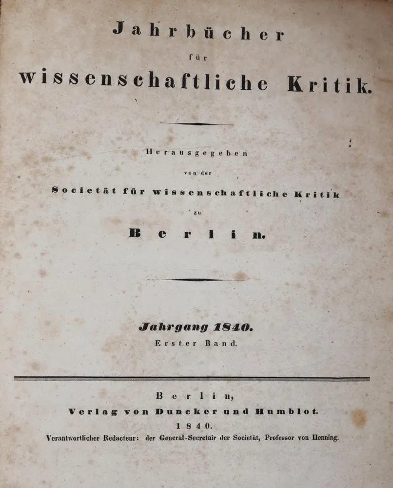 Jahrbücher für wissenschaftliche Kritik. – Red.