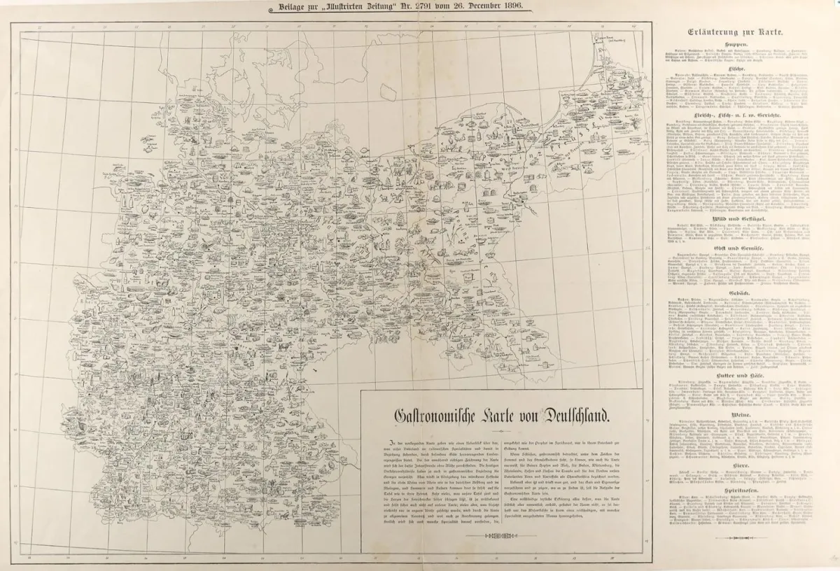 Gastronomická mapa – Německa, tisk, 1896