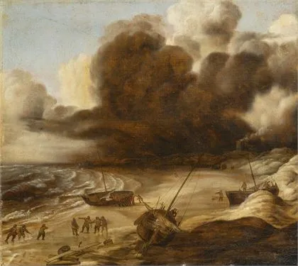 DUBBELS, Hendrick Jacobsz.（1621 阿姆斯特丹 - 1707 同地）。暴风雨中的渔民