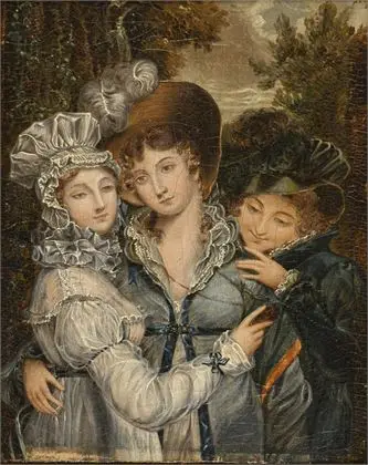 Portrett med tre damer rundt 1800