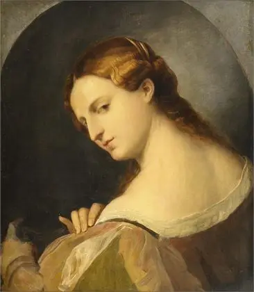 PALMA IL VECCHIO, Jacopo de Negreto - kopi etter. "Portrett av en ung kvinne i profil"