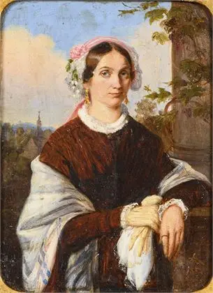 KINDERMANN, Adolph (1823 Lübeck - 1892 Hamburg). Portrett av fru Bohrisch (Borisch)