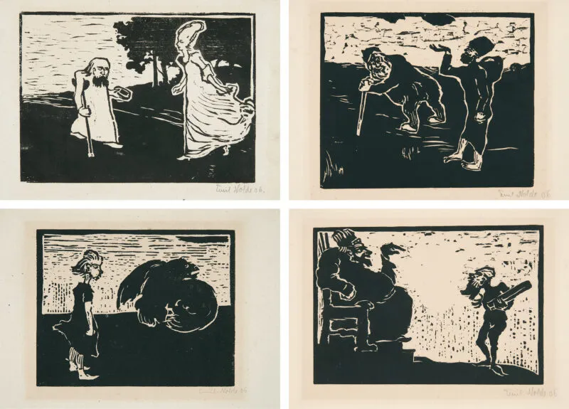 Nolde, Emil – Four woodcuts from the series "Märchen". On chamois-colored machine-made laid paper or